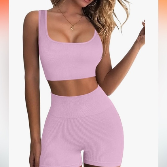 Pink Ribbed Workout Set - Picture 1 of 7